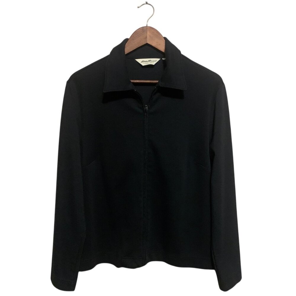 VTG Eddie‎ Bauer Women's Jacket Black Softshell Lightweight Zip-up Sz M  Preppy